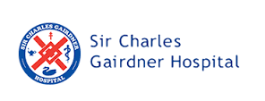 Official logo of Sir Charles Gairdner Hospital featuring a blue circular crest and red saltire.