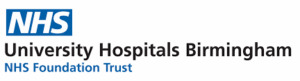 Official logo for University Hospitals Birmingham NHS Foundation Trust with the blue NHS block logo.